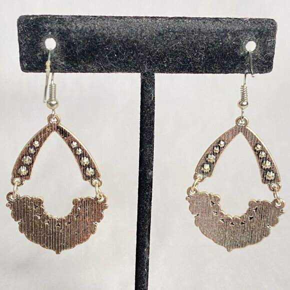 Silver Tone Articulated Earrings Ornate Pattern Pink Black Rhinestones Pierced - Picture 3 of 8